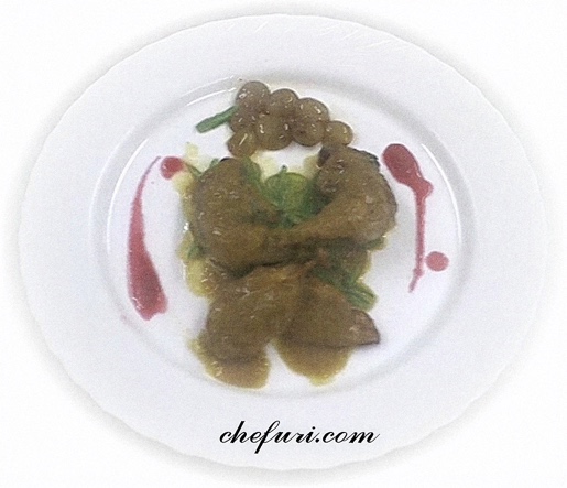 Pollo Picantón Guisado con Uva Moscatel, Judía Verde y Jugo de Remolacha