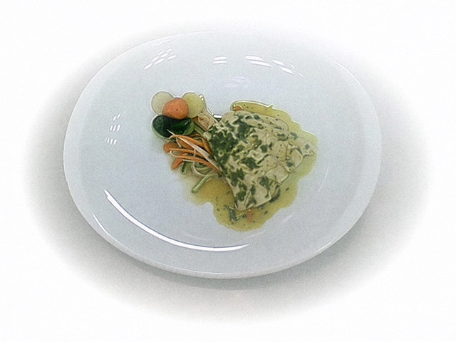 Mero en Papillotte con Crujiente de Patata y Salsa Bercy